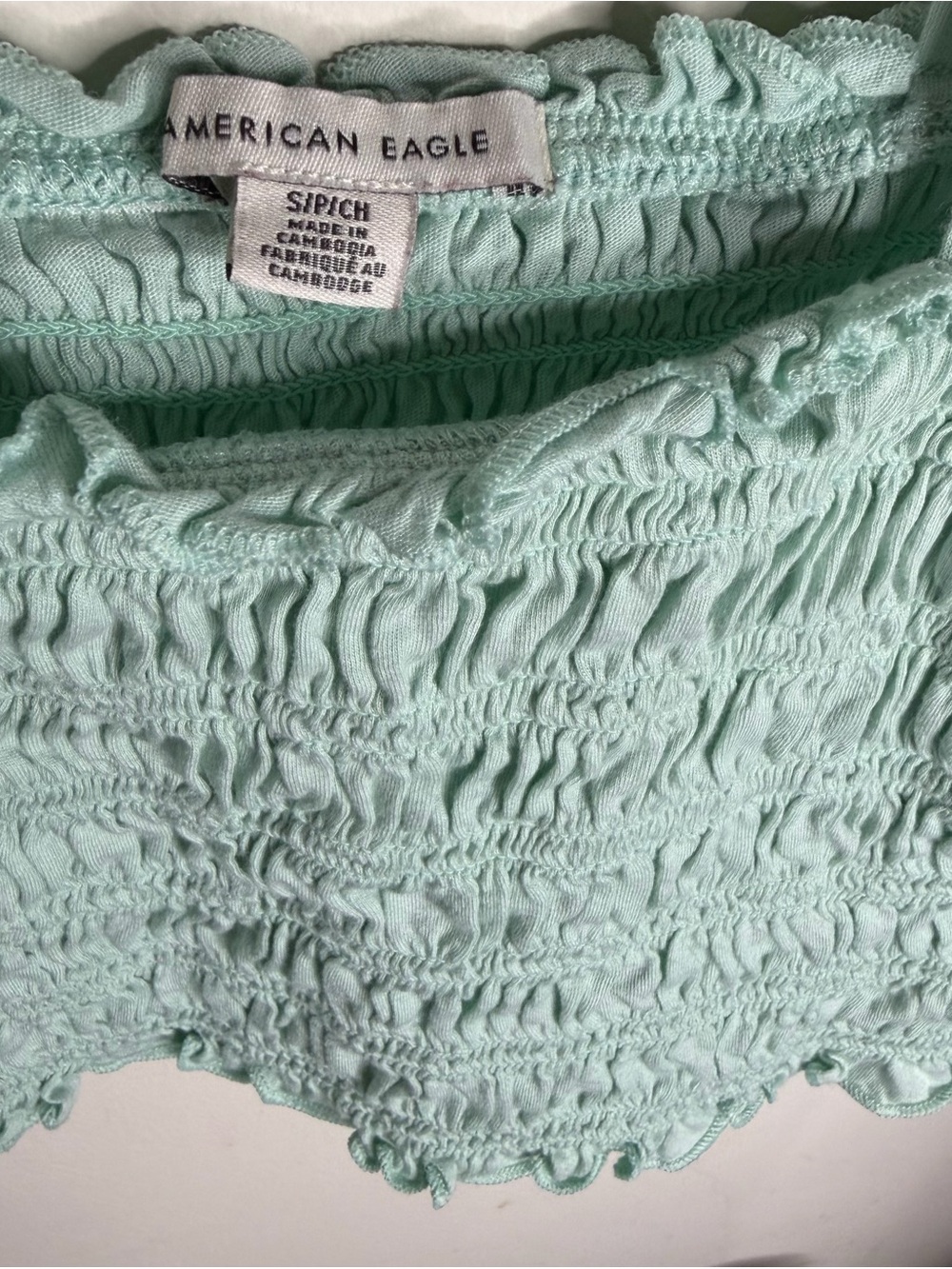 American Eagle Outfitters Mint Smocked Square Neck Crop Top - Picture 2 of 3
